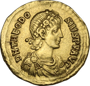 obverse: Theodosius I (379-395).. AV Solidus. Constantinople mint, 383-388 AD