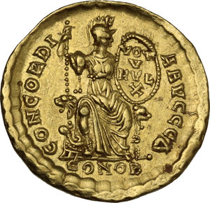 reverse: Theodosius I (379-395).. AV Solidus. Constantinople mint, 383-388 AD