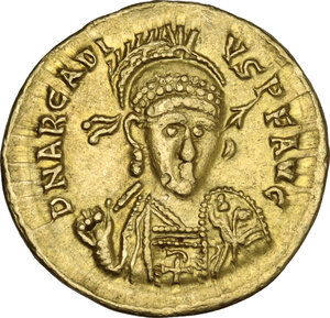 obverse: Arcadius (383-408).. AV Solidus. Thessalonica mint, 397-402 AD