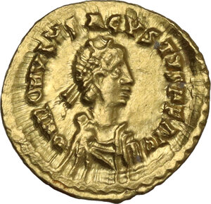 obverse: Romulus Augustus (475-476 AD).. AV Tremissis. Mediolanum mint