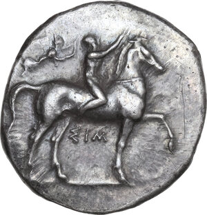 obverse: Southern Apulia, Tarentum. AR Nomos, c. 330-325 BC. Sim- and Her-, magistrate