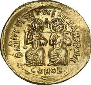 obverse: Justin I and Justinian I  (4 April-1 August 527). AV Solidus. Constantinople mint