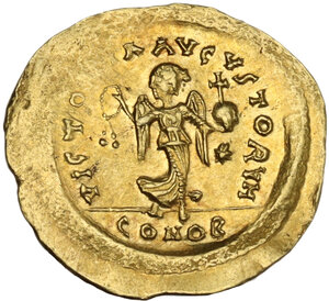 reverse: Justinian I (527-565).. AV Tremissis. Constantinople mint