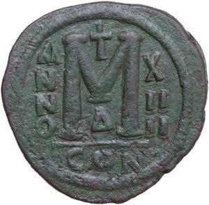 reverse: Justinian I (527-565).. AE Follis. Constantinople mint, 4th officina. Dated year RY 14 (540/1)