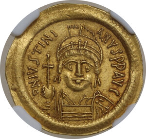 obverse: Justinian I (527-565).. AV Solidus. Sicilian mint, 552-565 AD