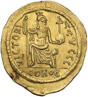 reverse: Justin II (565-578).. AV Solidus. Thessalonica mint, c. 570 AD