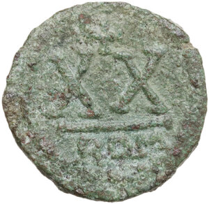 reverse: Tiberius II Constantine (578-582).. AE Half Follis. Rome mint