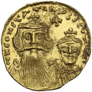 obverse: Constans II (641-668) with Constantine IV.. AV Solidus, Constantinople mint