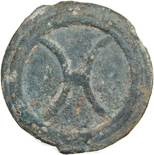 obverse: Inland Etruria, uncertain mint.  Archaic Wheel/Three crescent series.. AE Cast Triens, 3rd century BC