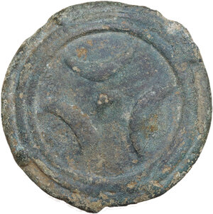 reverse: Inland Etruria, uncertain mint.  Archaic Wheel/Three crescent series.. AE Cast Triens, 3rd century BC