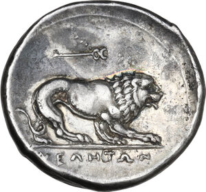 reverse: Northern Lucania, Velia. AR Didrachm. Period VIII: Caduceus-Thunderbolt Group, c. 280 BC