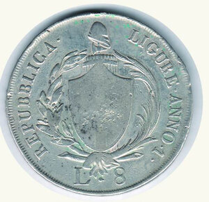 reverse: GENOVA - Repubblica Ligure - 8 Lire 1798 - An. I.