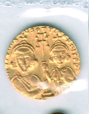 obverse: IMPERO BIZANTINO - Giustiniano II con Tiberio (II Regno) 705/711 - Solido, piccola tosatura (gr 3,91).