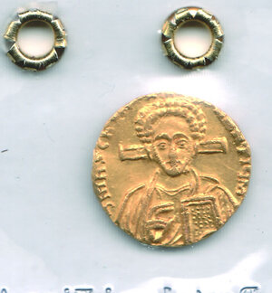 reverse: IMPERO BIZANTINO - Giustiniano II con Tiberio (II Regno) 705/711 - Solido, piccola tosatura (gr 3,91).