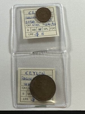 obverse: CEYLON Regina Vittoria - Cent. 1870 e 1/4 Cent.1898 - 2 monete