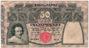 obverse: BANCO DI NAPOLI - 50 Lire - Decr. 31/05/1915.