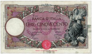 obverse: REGNO D’ITALIA - 500 Lire - Mietitrice
