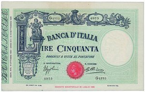 obverse: REGNO D’ITALIA - 50 Lire verdino con matrice - Decr. 16/10/1935.