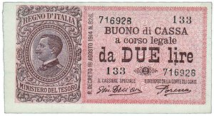 obverse: VITTORIO EMANUELE III - Buono di cassa - 2  Lire - Decr. 17/10/1921.