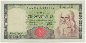 obverse: REPUBBLICA ITALIANA - 50.000 Lire Leonardo - Decr. 03/07/1967.