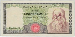 obverse: REPUBBLICA ITALIANA - 50.000 Lire Leonardo - Decr. 19/07/1970.