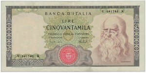 obverse: REPUBBLICA ITALIANA - 50.000 Lire Leonardo