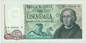 obverse: REPUBBLICA ITALIANA - 5.000 Lire Colombo - Decr 11/04/1973.