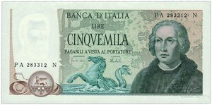 obverse: REPUBBLICA ITALIANA - 5000 Lire 