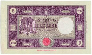 obverse: REPUBBLICA ITALIANA - 1.000 Lire - M grande - Decr. 22/07/1946.