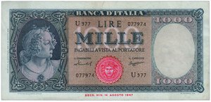 obverse: REPUBBLICA ITALIANA - 1.000 Lire Medusa - Decr. 15/09/1959.