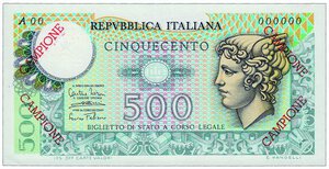 obverse: REPUBBLICA ITALIANA - Biglietto di stato - 500 Lire - Mercurio