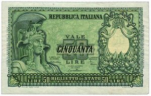 obverse: REPUBBLICA ITALIANA - Biglietto di stato - 50 Lire 31/12/1951