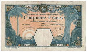 obverse: AFRICA OCCIDENTALE FRANCESE - 50 Franchi - Decr. 4/03/1929.