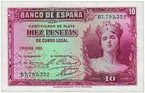 obverse: SPAGNA - 10 Pesetas 1935