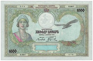 obverse: YUGOSLAVIA - Regno - 1.000 Dinar 1931 - Pick 29.