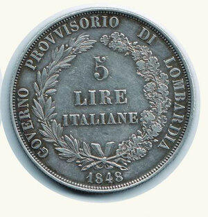 reverse: MILANO - Governo Provvisorio di Lombardia - 5 Lire 1848