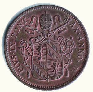 obverse: ROMA - Pio IX - 1 Baiocco 1851 - A. V.