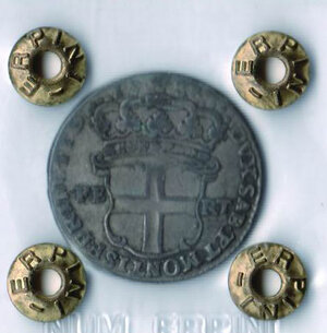 reverse: SAVOIA -  Carlo Emanuele III - 5 Soldi 1736 - Cudazzo  1044/g.
