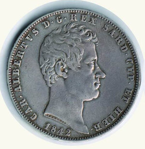 obverse: CARLO ALBERTO - 5 Lire 1842  To.