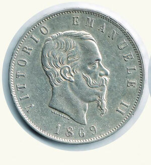 obverse: VITTORIO EMANUELE II - 5 Lire 1869 Mi.