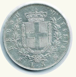 reverse: VITTORIO EMANUELE II - 5 Lire 1872 Mi.