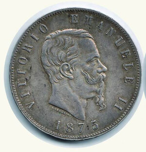 obverse: VITTORIO EMANUELE II - 5 Lire 1875 - Milano