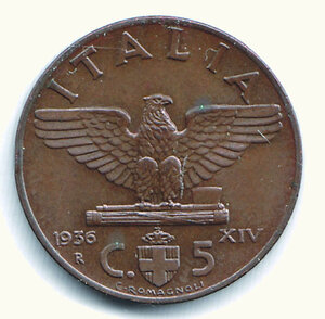 reverse: VITTORIO EMANUELE III - 5 Cent. 1936.