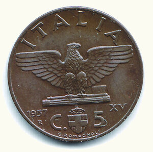 reverse: VITTORIO EMANUELE III - 5 Cent. 1937.