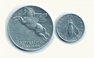 reverse: REPUBBLICA ITALIANA - 2 Lire 1958 + 10 Lire 1948