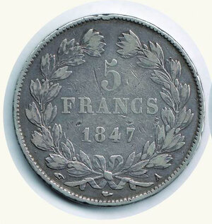 obverse: FRANCIA - Luigi Filippo - 5 Francs 1847