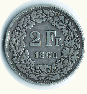obverse: SVIZZERA - Confederazione - 2 Franchi 1860 - Colpetto ore 9.