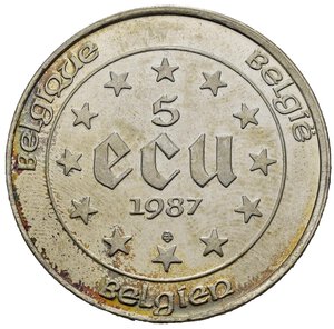 obverse: BELGIO. 5 Ecu 1987. Ag 22,92 g. FDC