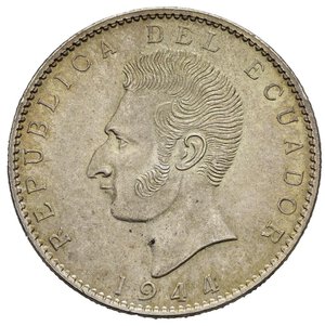 obverse: ECUADOR. 2 Sucre 1944 zecca Mexico City.  KM 80. SPL