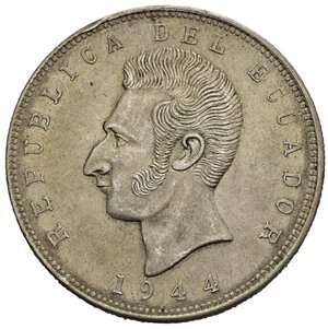 obverse: ECUADOR. 25 Sucre 1944 zecca Mexico city. KM 79. SPL